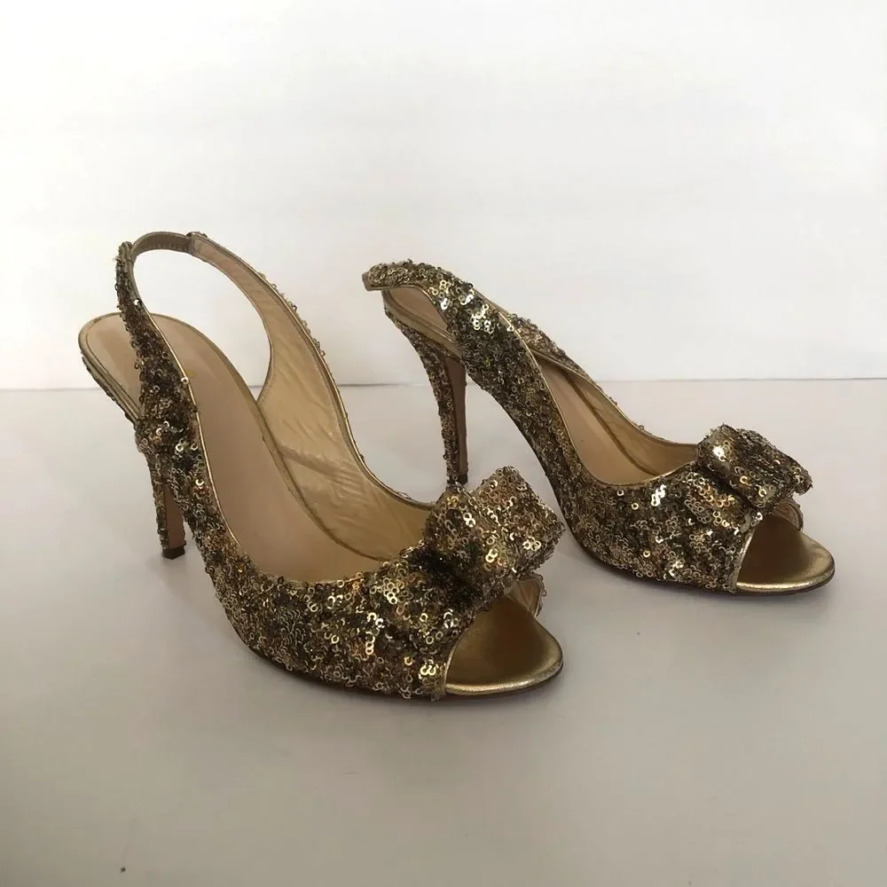 Kate Spade Sequin Animal Print Bow Slingback Heels Size 8 Sparkly Girly Party